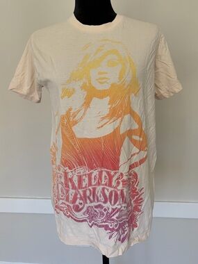 Vtg 2006 Kelly Clarkson Addicted Tour Graphic Concert Tee Orange-Pink Ombre Sz M